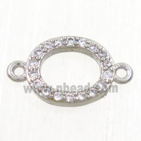 copper oval connector paved zircon, platinum plated