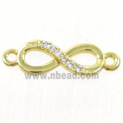 copper infinity connector paved zircon, gold plated