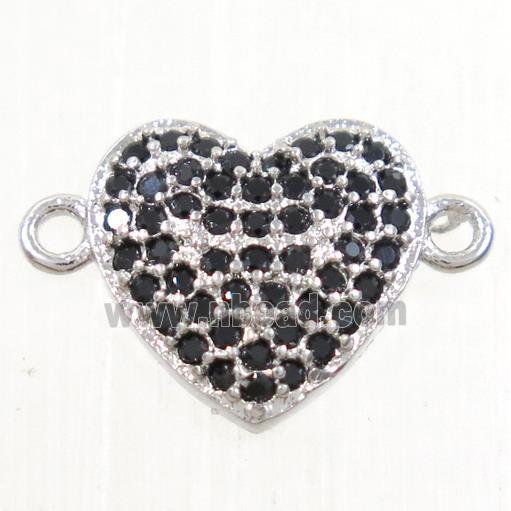 copper heart connector paved zircon, platinum plated