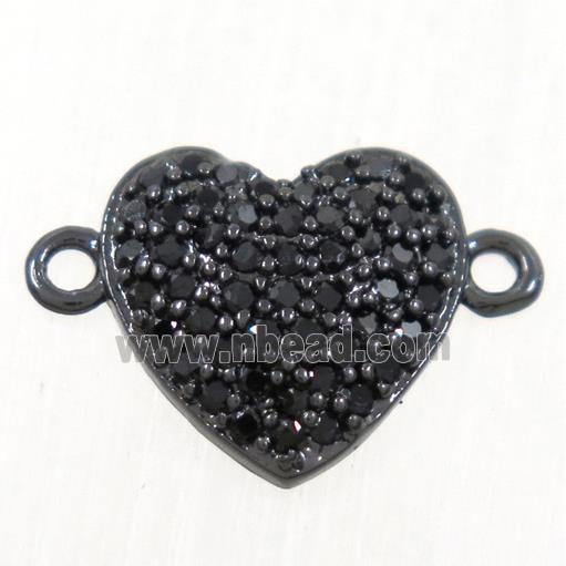 copper heart connector paved zircon, black plated