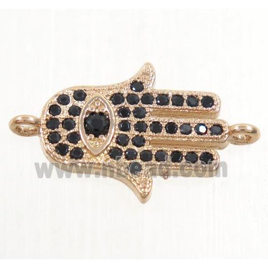 copper hamsahand connector paved zircon, rose gold