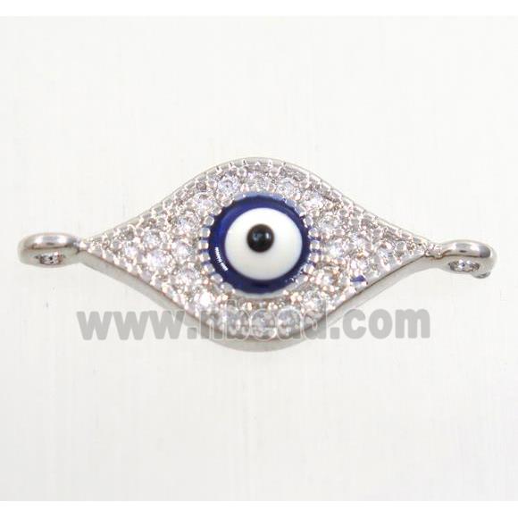 copper evil eye connector paved zircon, platinum plated