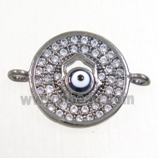 copper circle connector paved zircon with evil eye, black plated