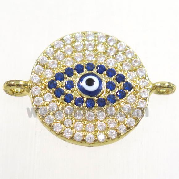 copper circle connector paved zircon with evil eye, gold plated