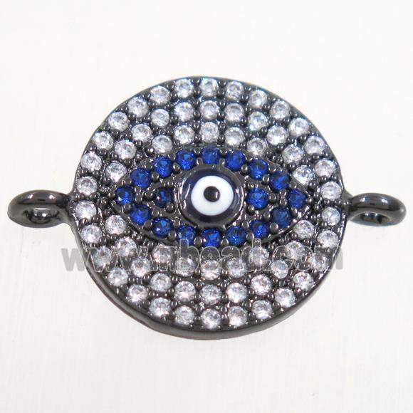 copper circle connector paved zircon with evil eye, black plated