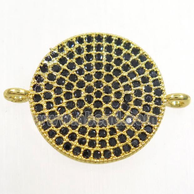 copper circle connector paved black zircon, gold plated