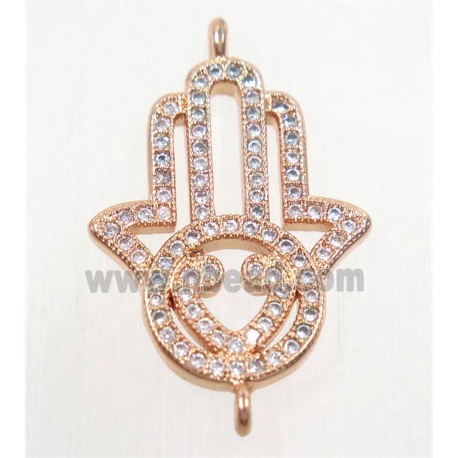 copper hamsahand connector paved zircon, rose gold