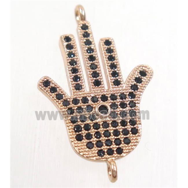 copper hamsahand connector paved zircon, rose gold