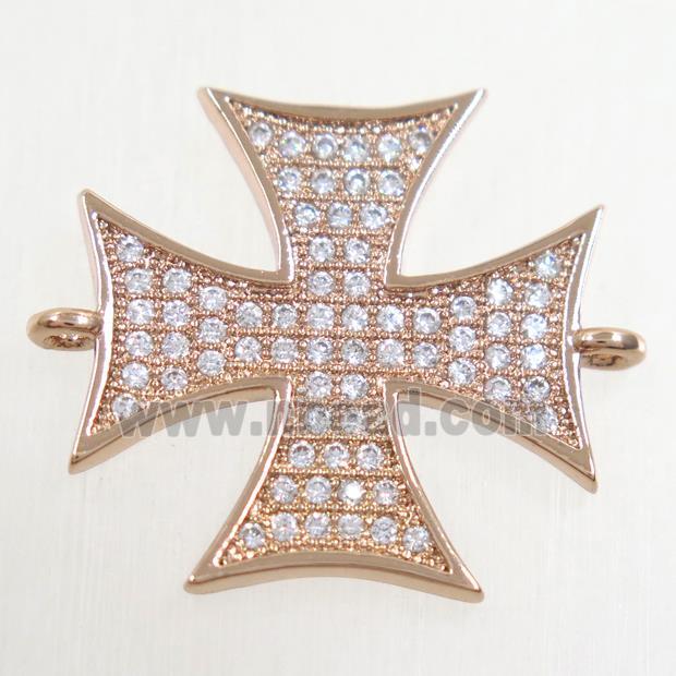 copper cross connector paved zircon, rose gold