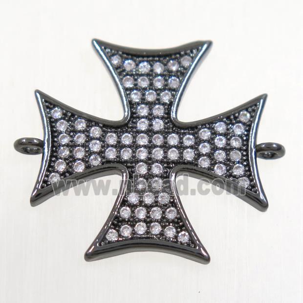 copper cross connector paved zircon, black plated