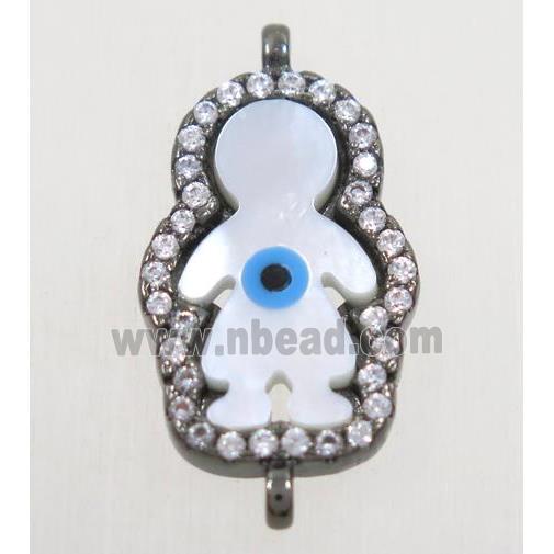 copper boy connector paved zircon with shell evil eye, black plated