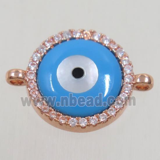 copper connector paved zircon, evil eye, rose gold