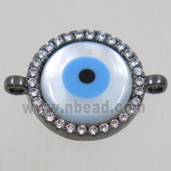 copper circle connector paved zircon with evil eye, black plated