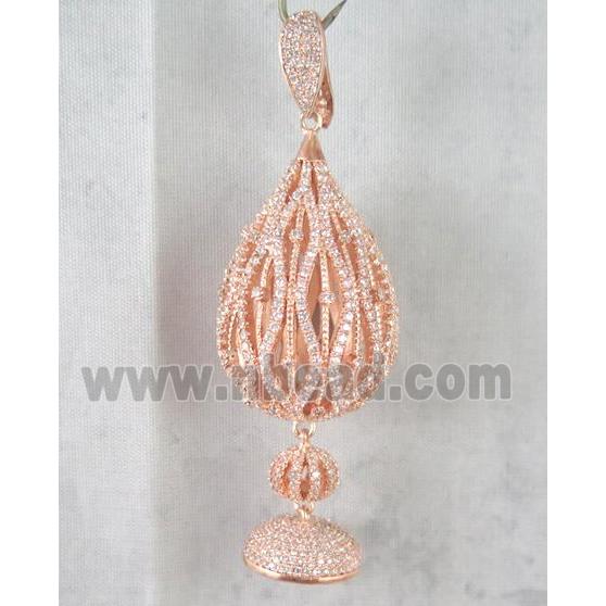 copper pendant paved zircon, rose gold plated