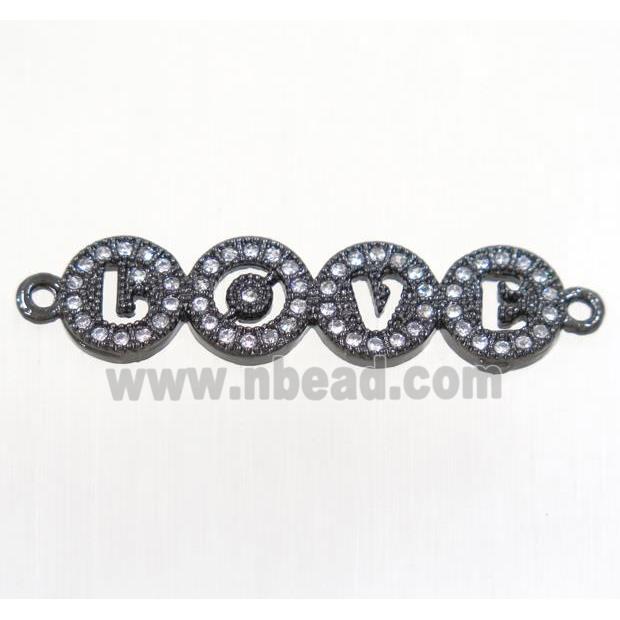 copper LOVE connector paved zircon, black plated