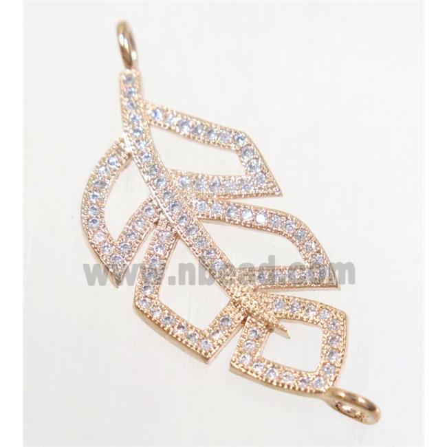 copper leaf connector paved zircon, rose gold