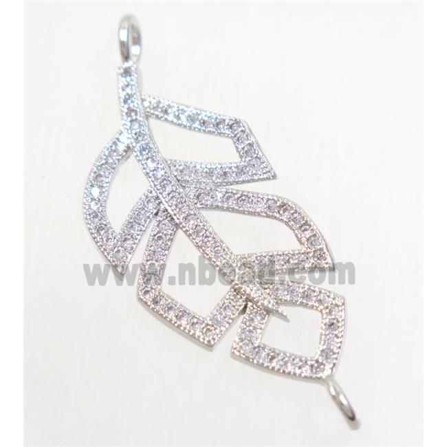 copper leaf connector paved zircon, platinum plated