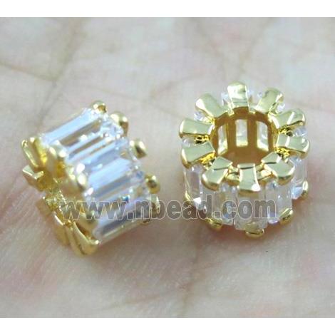 copper spacer bead paved zircon, gold plated