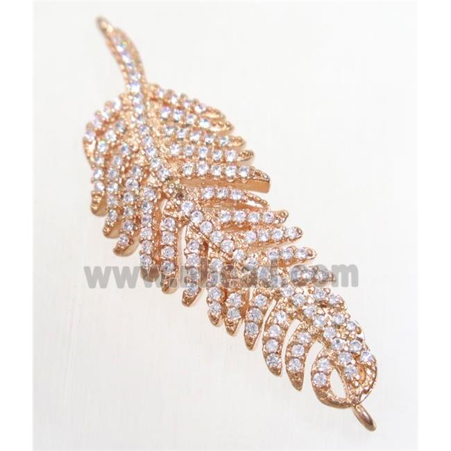 copper feather connector paved zircon, rose gold