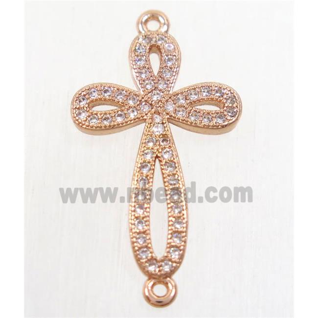 copper cross connector paved zircon, rose gold