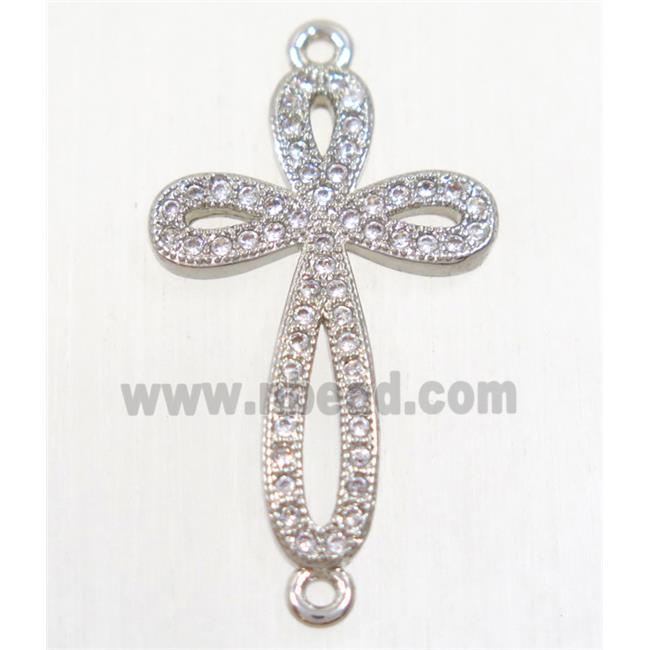 copper cross connector paved zircon, platinum plated