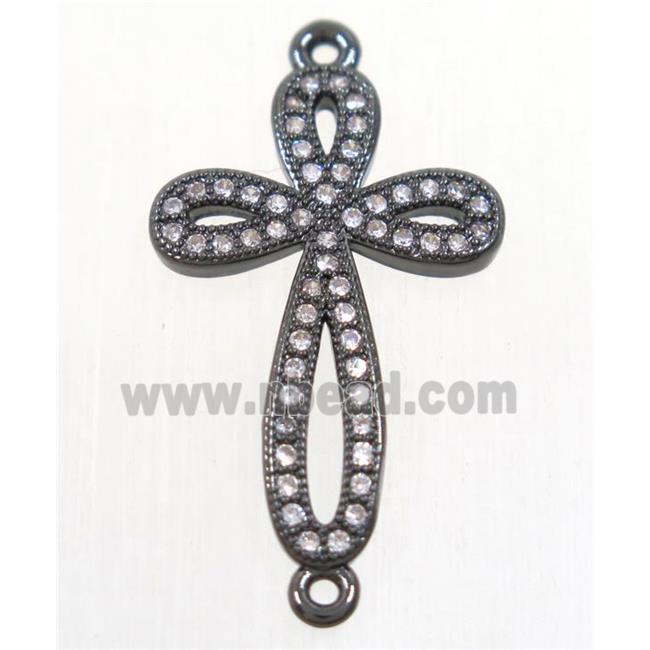 copper cross connector paved zircon, black plated