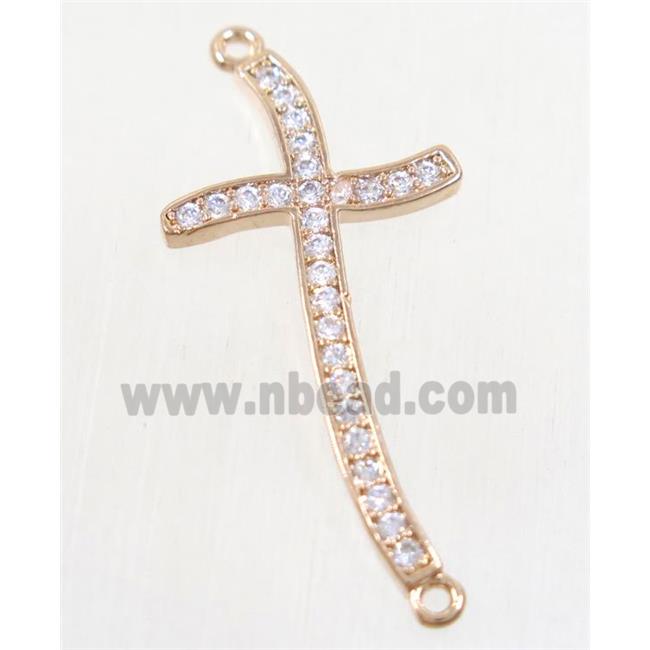 copper cross connector paved zircon, rose gold