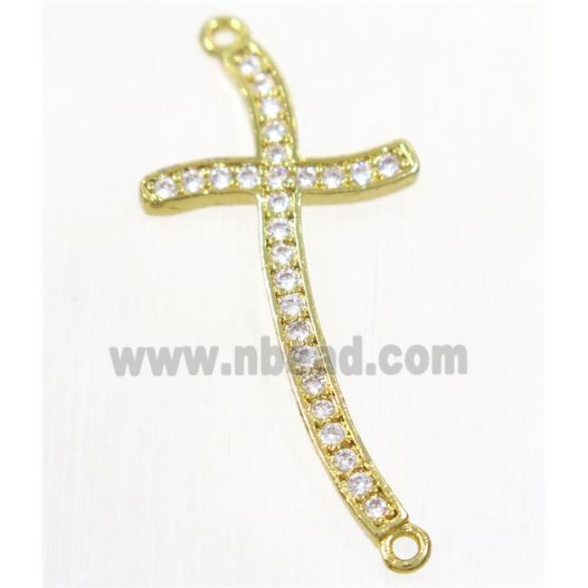 copper cross connector paved zircon, gold plated