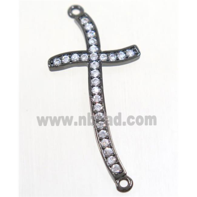 copper cross connector paved zircon, black plated