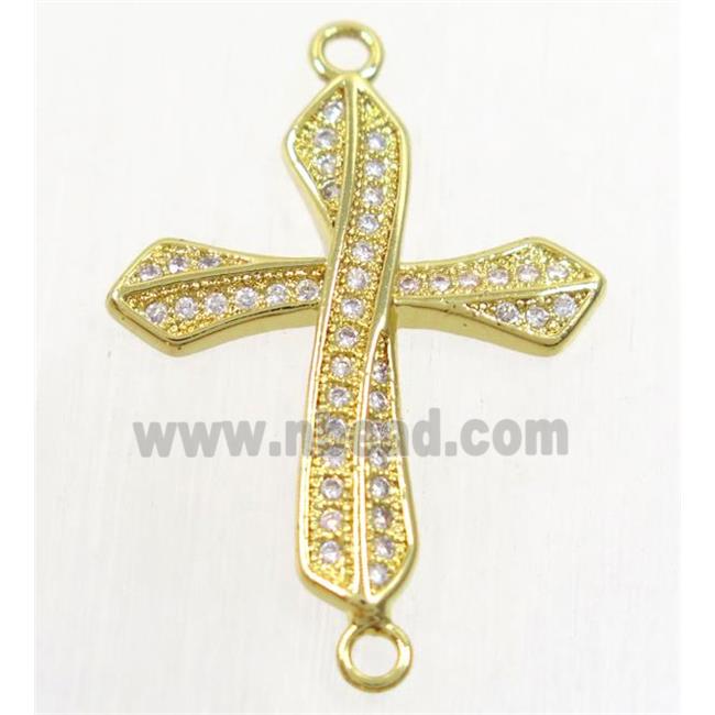 copper cross connector paved zircon, gold plated