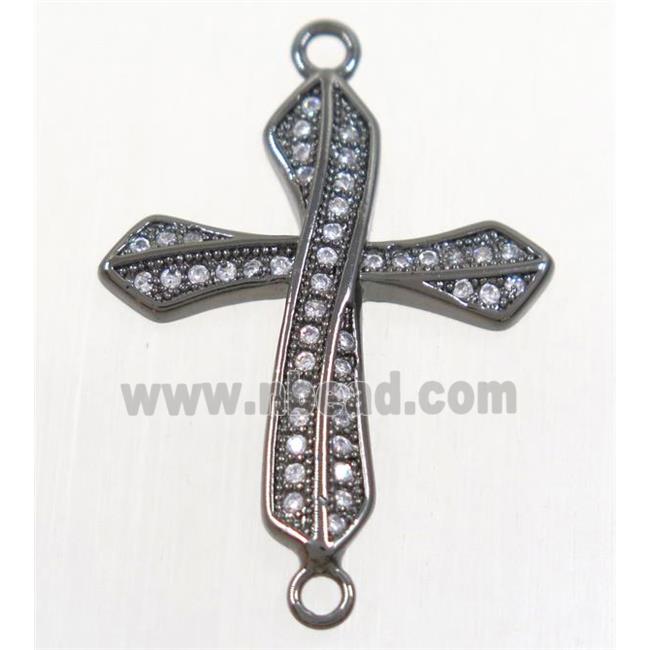 copper cross connector paved zircon, black plated