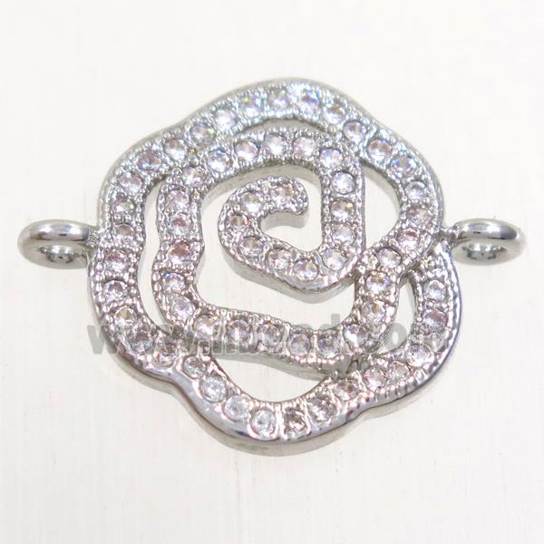 copper connector paved zircon, roseflower, platinum plated