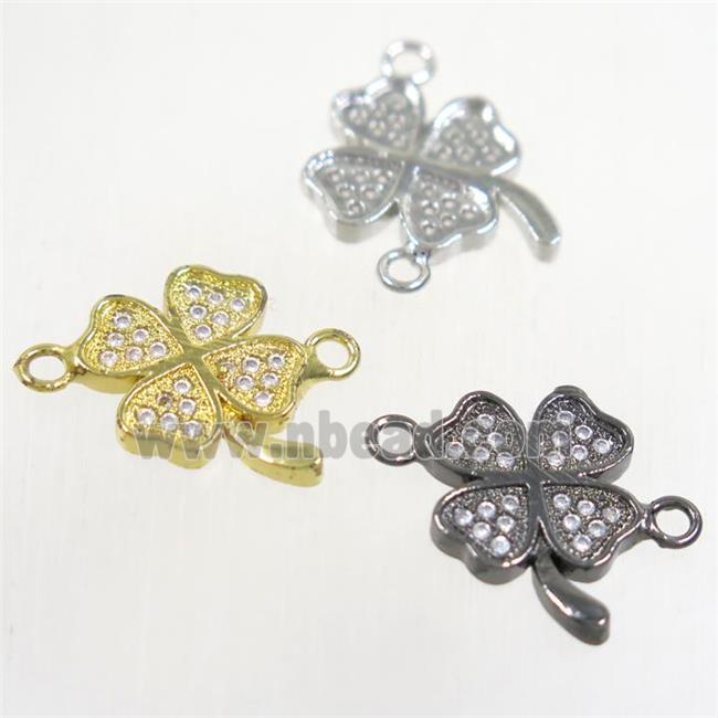 copper four-leaf clover connector paved zircon, mix color