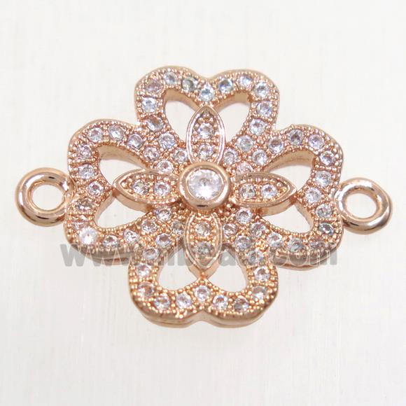 copper four-leaf clover connector paved zircon, rose gold