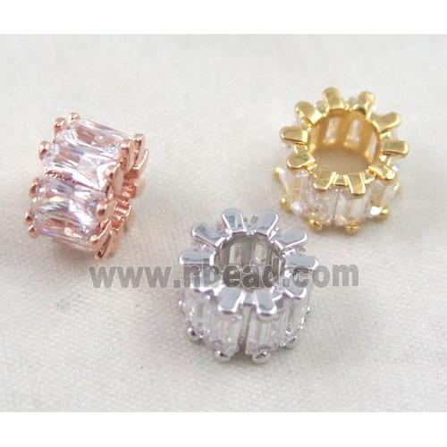 copper spacer bead paved zircon, mixed color