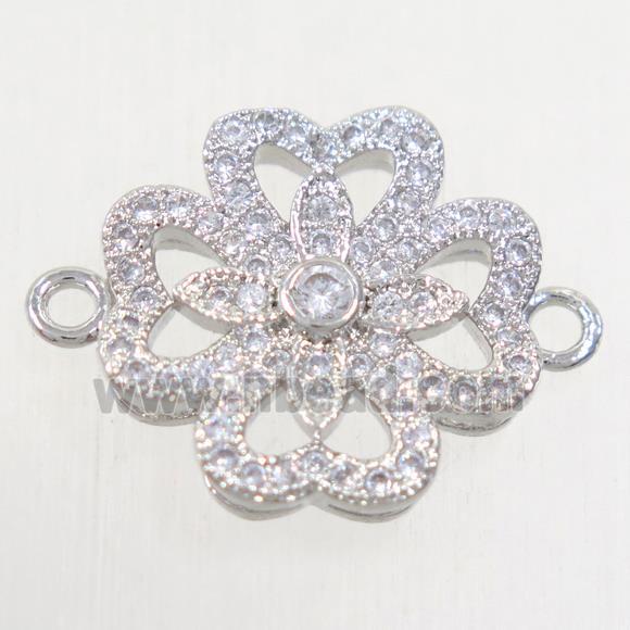 copper four-leaf clover connector paved zircon, platinum plated