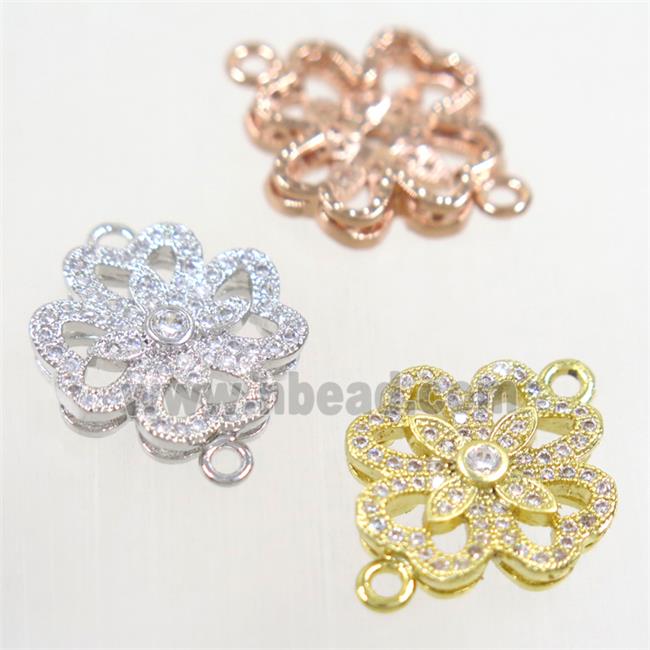 copper four-leaf clover connector paved zircon, mix color