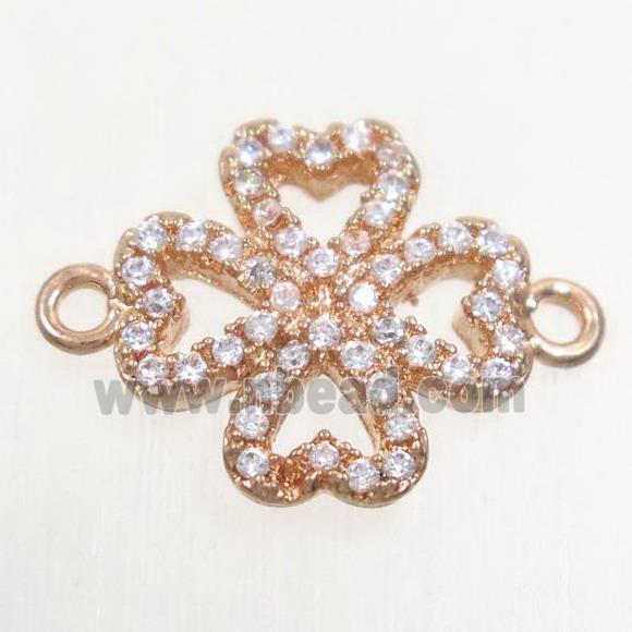 copper four-leaf clover connector paved zircon, rose gold