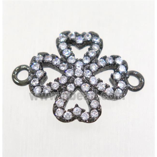 copper four-leaf clover connector paved zircon, black plated