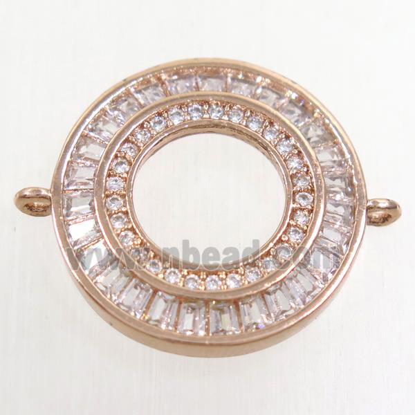 copper circle connector paved zircon, rose gold