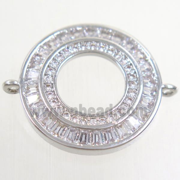 copper circle connector paved zircon, platinum plated