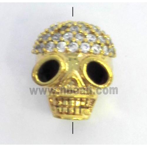 copper spacer bead paved zircon, skull, gold plated