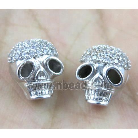 copper spacer bead paved zircon, skull, platinum plated