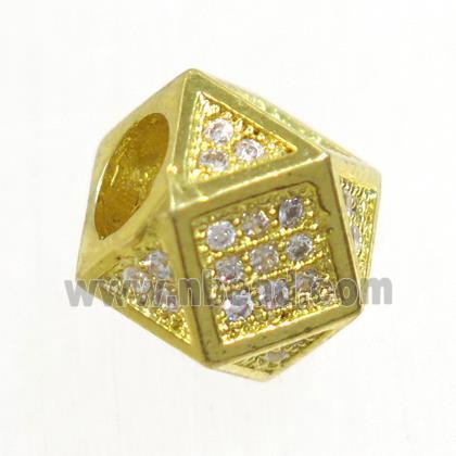 copper cube beads paved zircon, gold plated