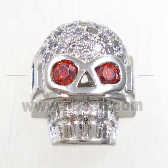 copper Skull beads paved zircon, platinum plated