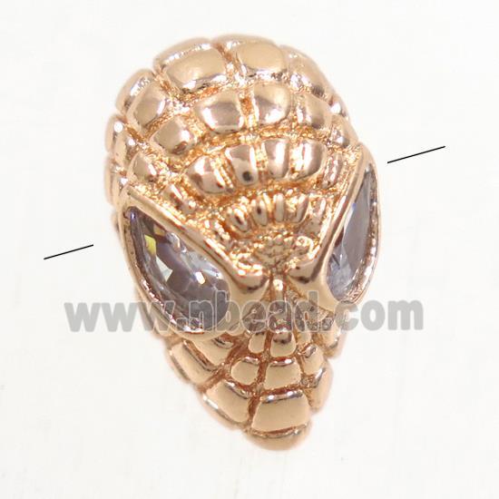 copper skull beads paved zircon, rose gold