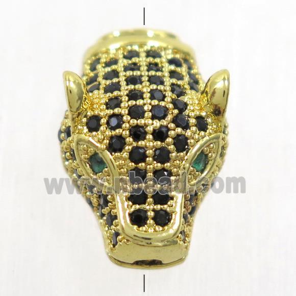 copper pantherhead beads paved zircon, gold plated