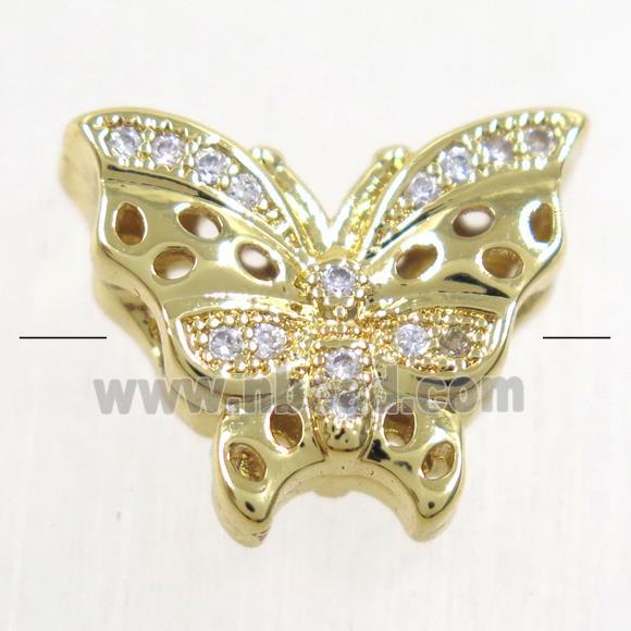 copper butterfly beads paved zircon, gold plated