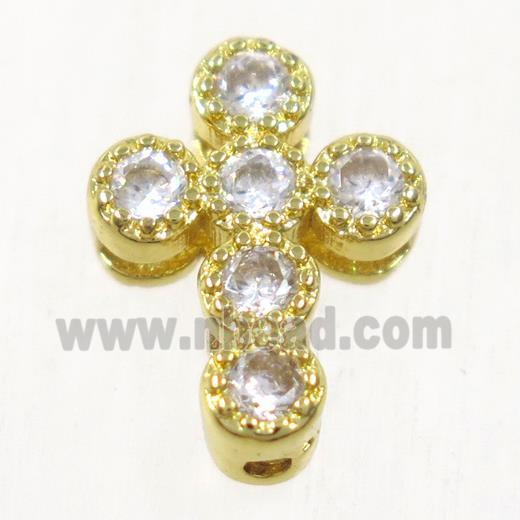 copper cross beads paved zircon, gold plated