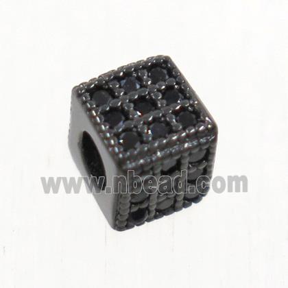 European style copper cube beads paved zircon, black plated